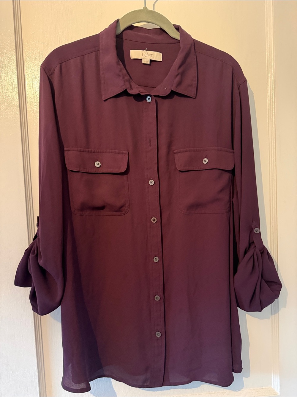 LOFT Plum Button-Front Blouse